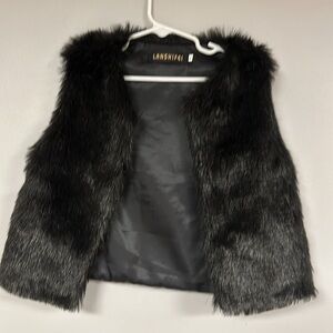LANSHIFEI  Faux Fur Black Open Front Vest Girls Size Large LIKE NEW!